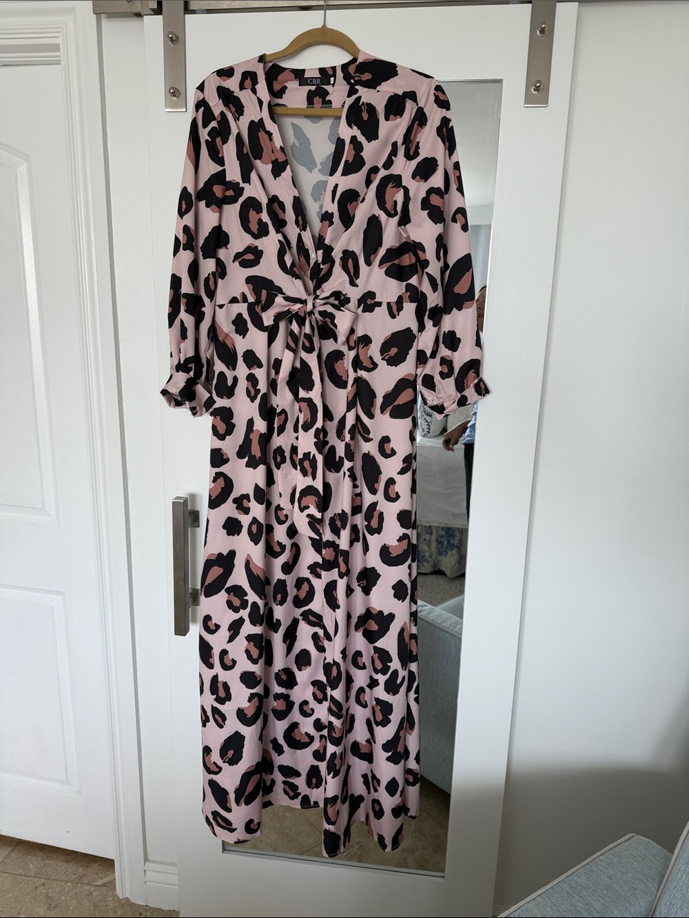 CBR Pink and Black Leopard-Print Tie-Waist Maxi Dress